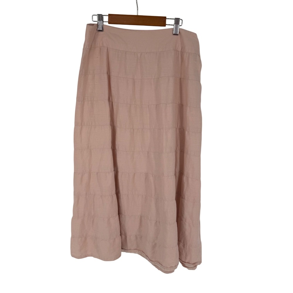 Old Navy Skirt Womens 8 Pink Excellent Vintage 2003 100% Linen Tiered Midi Skirt